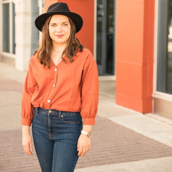 Everlane Silky Cotton Lantern Top inTerracotta Orange NWT Size 2 - Picture 3 of 11